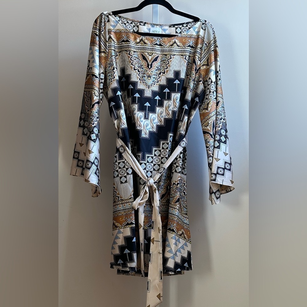 NWT MISA Twiggy Mini Dress Sz M Alhambra Mosaic Satin - Picture 7 of 12